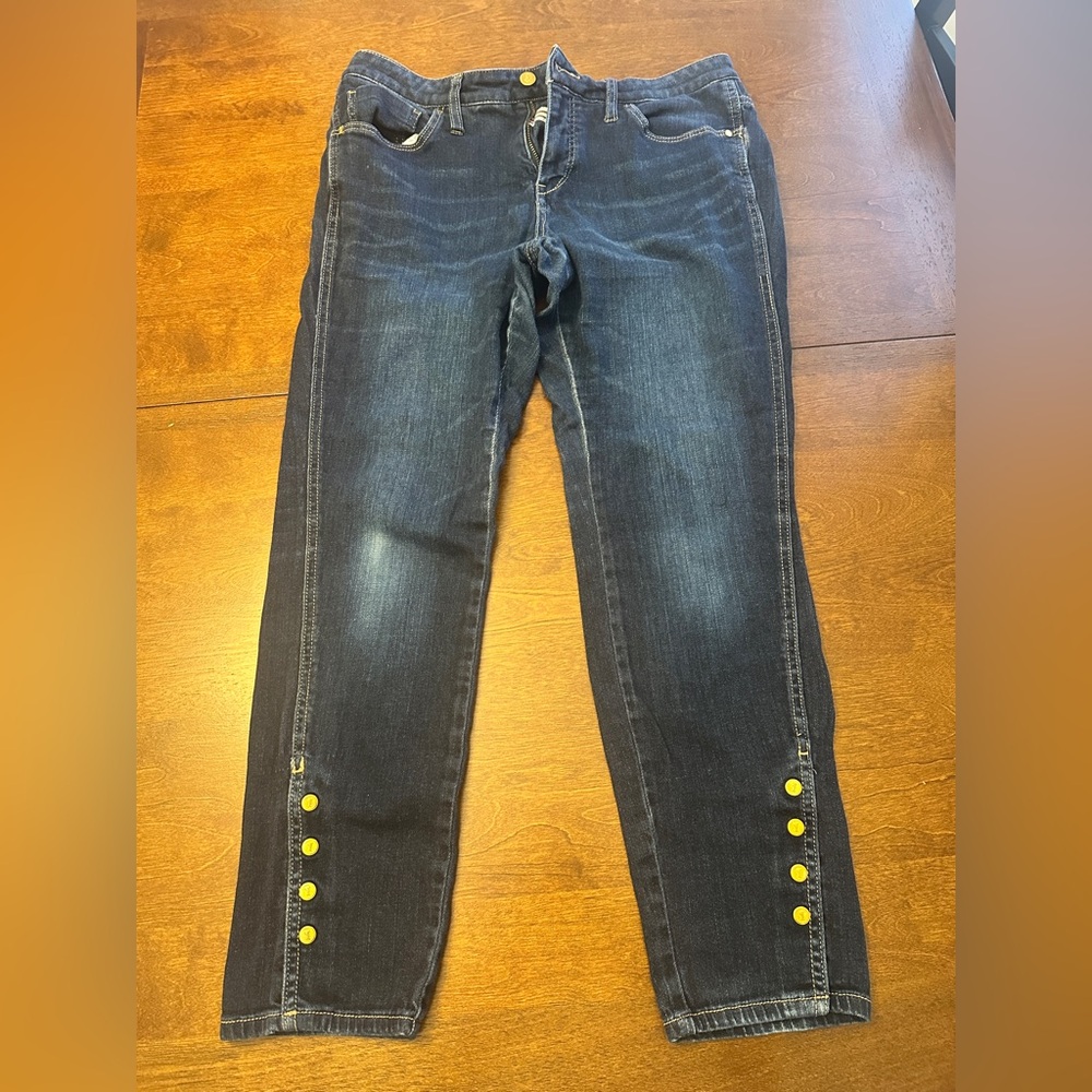 Pilcro and the Letterpress Blue Jeans with Bright Buttons